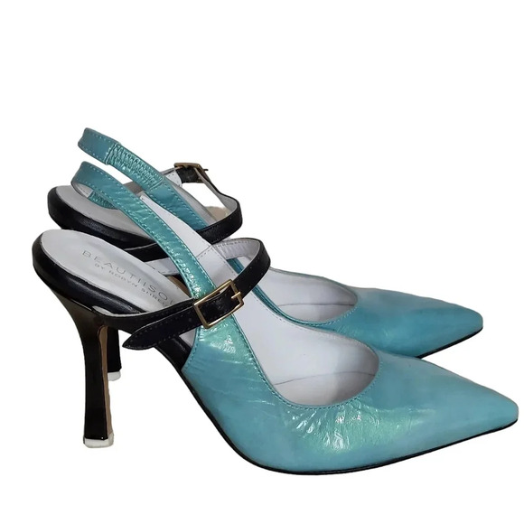 Beautiisoles by Robyn Schreiber Blue Black White Patent Leather Mary Jane - Picture 4 of 16